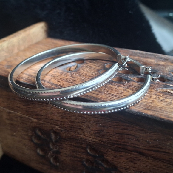 Vintage Silver Hoop Earrings - Picture 2 of 5
